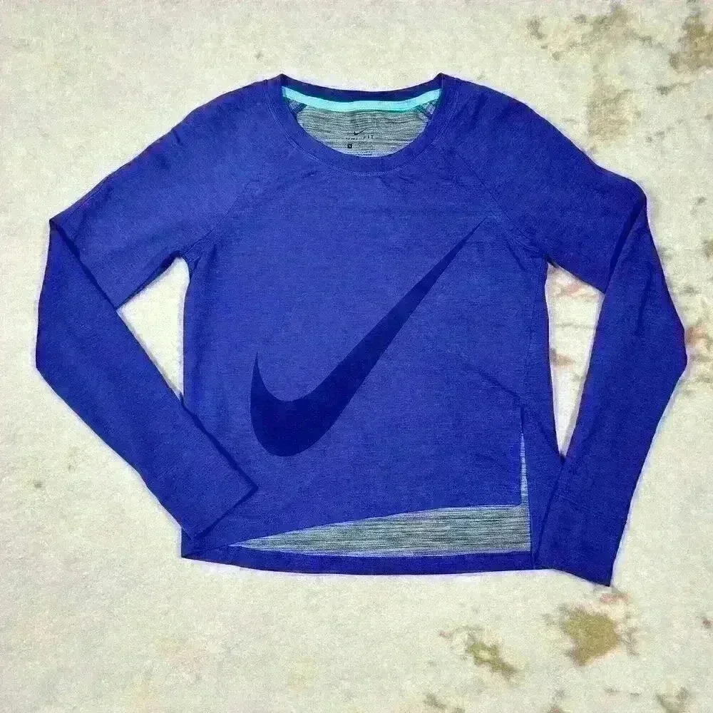 NIKE Dri-Fit Purple Long Sleeve Asymmetrical Split Hem Crop Sweatshirt Women S